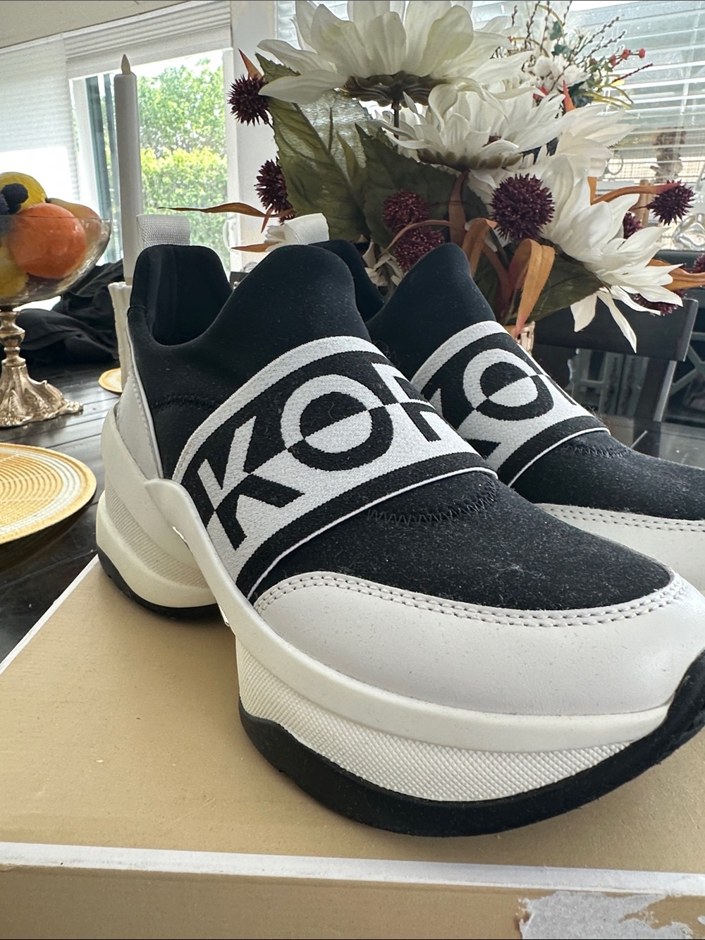 Michael Kors Black and White Logo Slip-On Sneakers